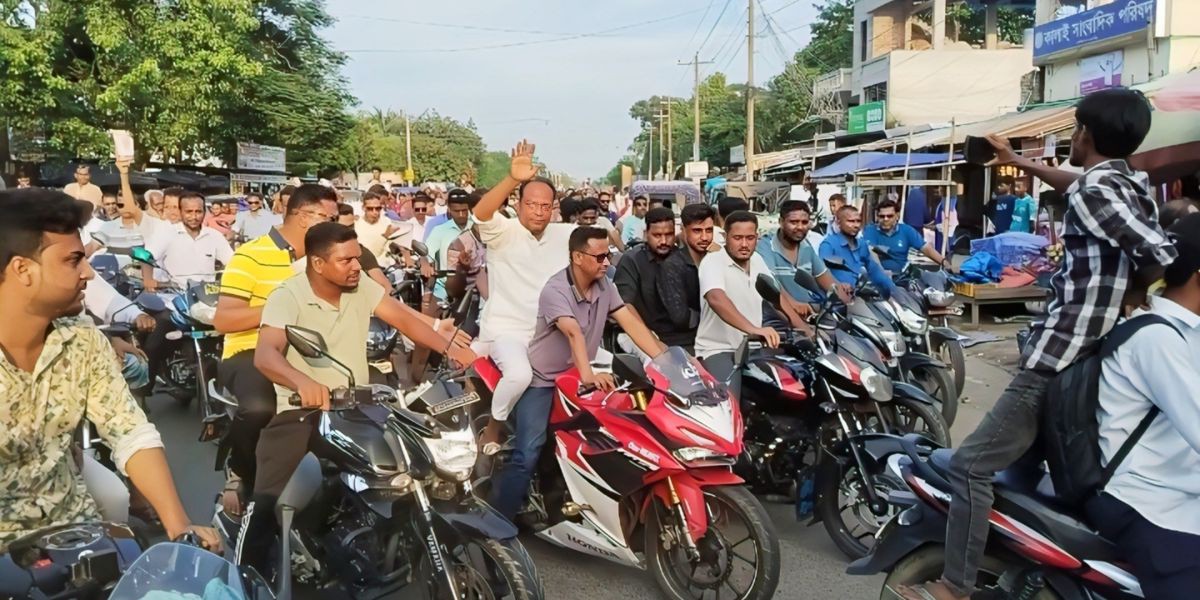 কালাইয়ে ইউপি চেয়ারম্যান প্রার্থী বজলুর রহমানের মোটরসাইকেল শোডাউন..