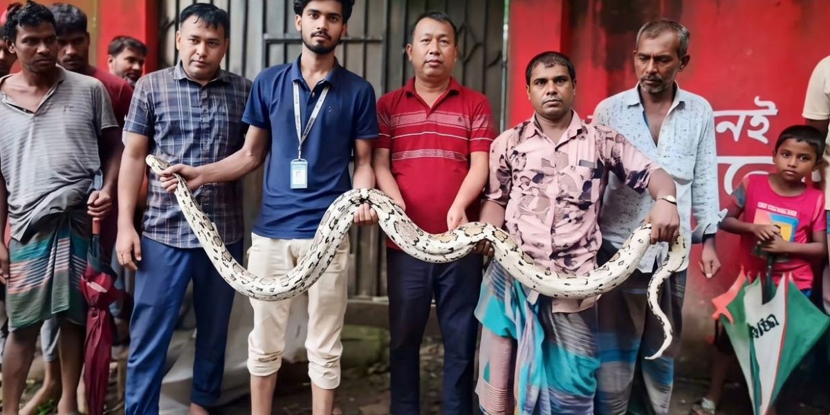 কৃষিজমির বেড়ায় বিশাল অজগর, উদ্ধার করল বন বিভাগ
